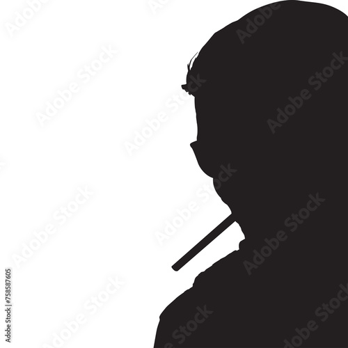 A silhouette of a man with a cigarette in his mouth