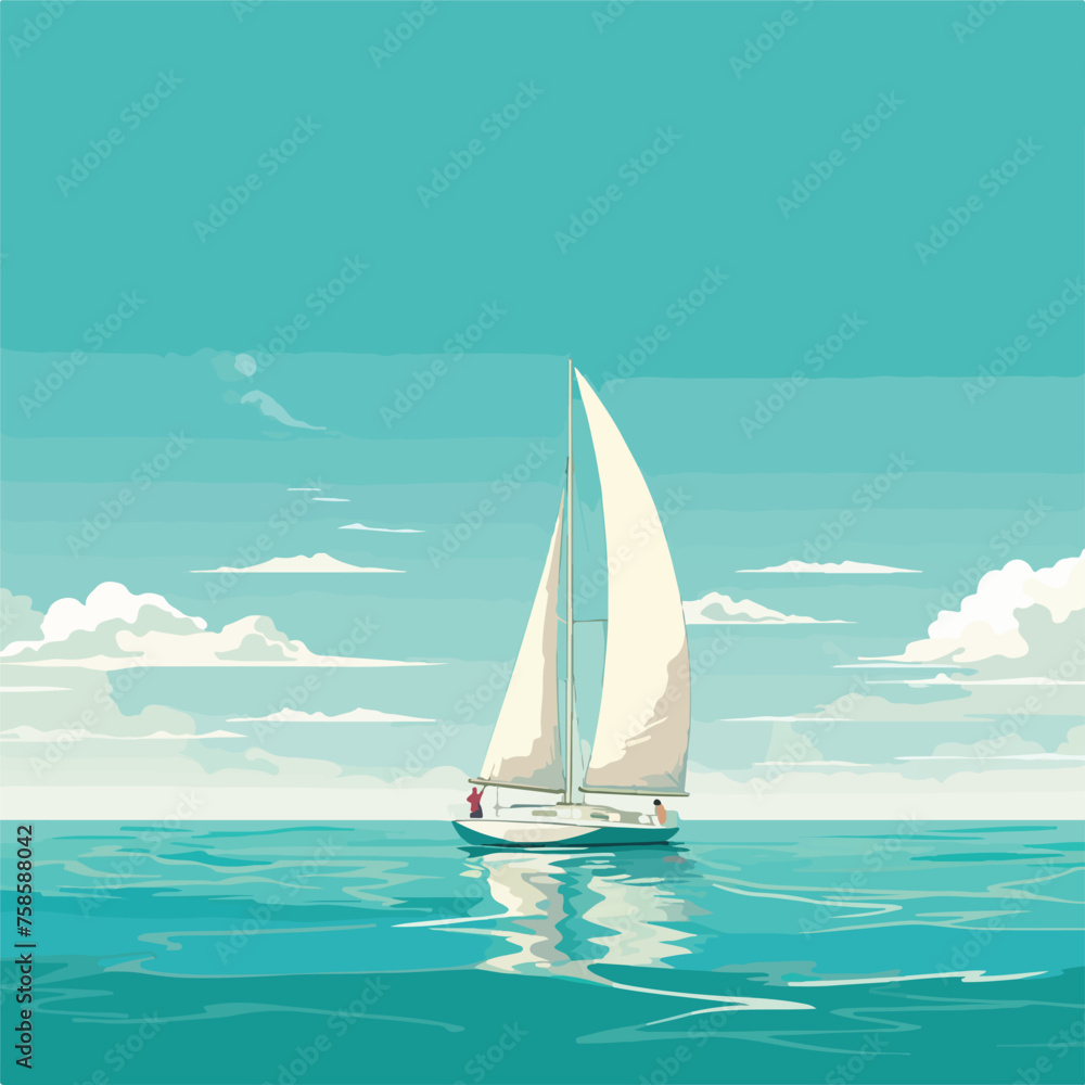 A lone sailboat gracefully cutting across a turquoi