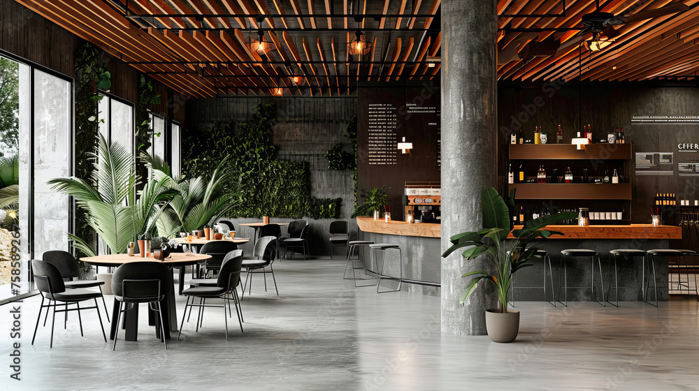 Fototapeta premium Elegant Restaurant Interior with Modern Furnishings and Sophisticated Decor, Providing a Luxurious Dining Experience in a Stylish Setting