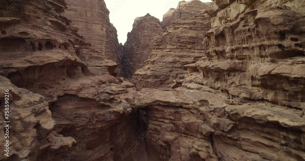 Wadi Rum Rocky Desert Cliffs in Middle East, Science Fiction Landscape Wadi Rum Rocky Desert Cliffs in Middle East, Science Fiction Landscape