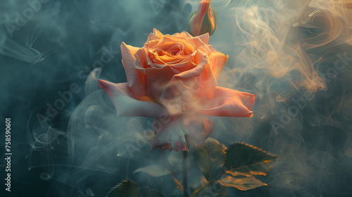 rose wrapped in red smoke. generative ai