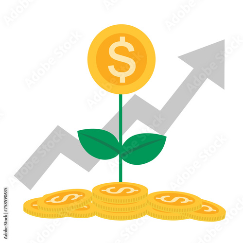Money tree plant with coin dollar. Business profit investment, finance education, earning income, business development concept. Money saving.