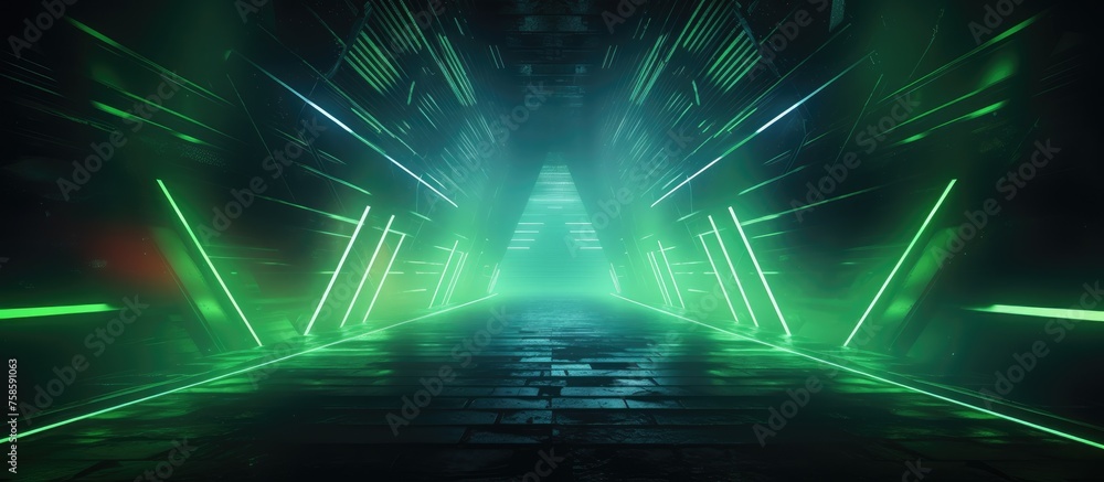 Vivid fluorescent neon abstract background with dark grunge concrete design and optical illusion for futuristic spaceship stage. Vivid fluorescent neon abstract background with dark grunge concrete design and optical illusion for futuristic spaceship stage.