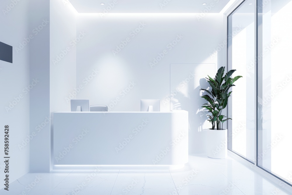 Modern Reception Area With White Decor and Bright Natural Lighting Modern Reception Area With White Decor and Bright Natural Lighting