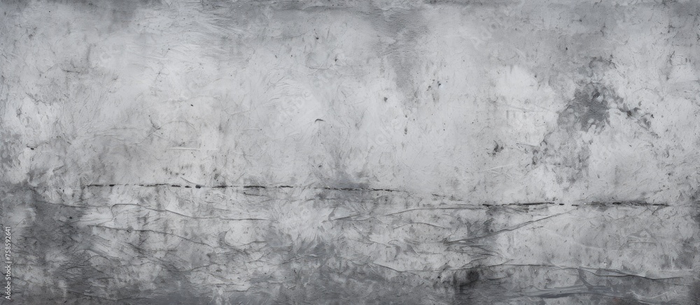 Fototapeta premium A detailed view of a gray concrete wall texture, showcasing a pattern of rectangles in monochrome photography. The contrast with grass or wood can create a striking landscape in the city
