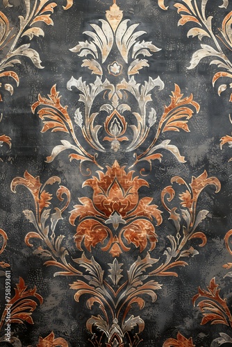 fabric pattern, in front view, medieval brocade tones  textile