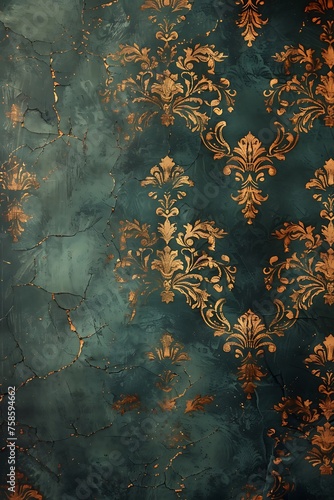 tapestry front view photo of woven damask pattern of Victorian style in deep sage green
