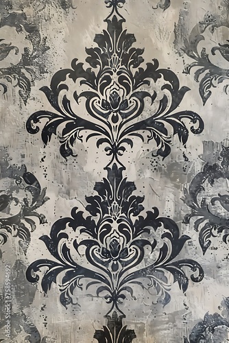 front view photo of woven damask pattern of Victorian style in light grey color