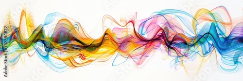 An abstract representation of sound waves or music notes, expressed through vibrant colors and dynamic shapes