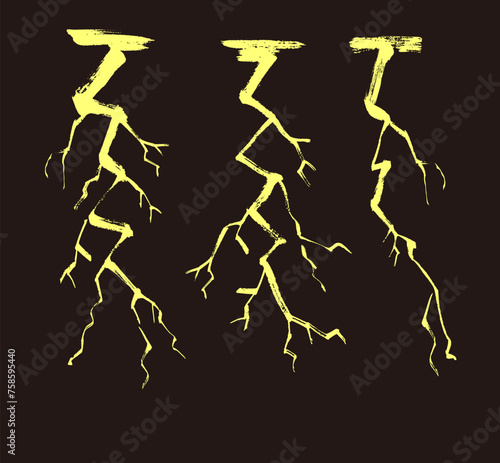 筆書き稲妻イラスト　シルエット