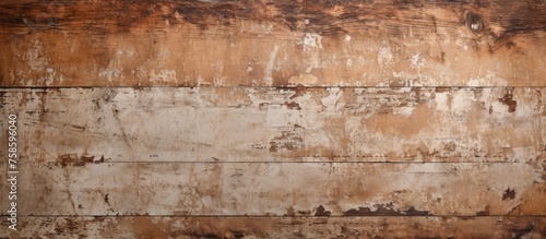 A detailed closeup of a weathered wooden wall with peeling brown paint, showcasing beautiful art created by time and history