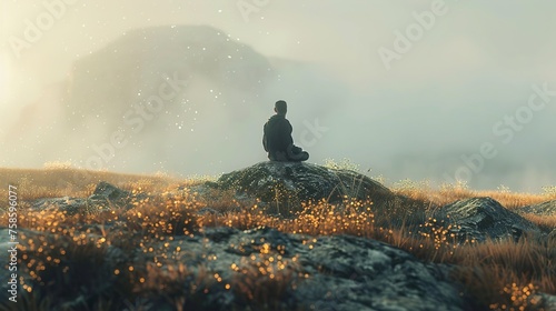 Person Sitting on Top of Hill: Contemplation and Serenity, Generative AI