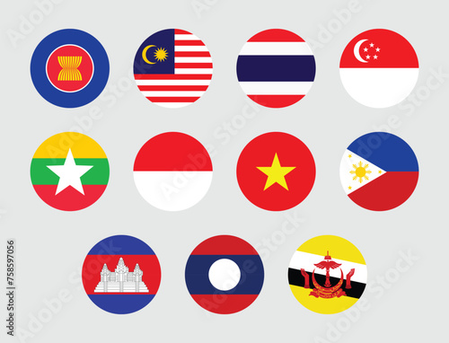 Association of Southeast Asian Nations all members Flags design. Collection of ASEAN Country Round Flags.
 photo
