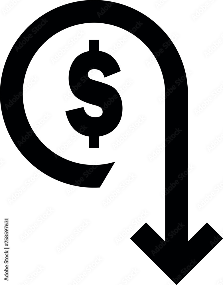 Art & Illustration ,dollar decrease icon. Money symbol with arrow stretching rising drop fall down. Business cost reduction icon. vector illustration. Art & Illustration ,dollar decrease icon. Money symbol with arrow stretching rising drop fall down. Business cost reduction icon. vector illustration.