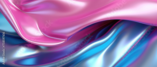 minimalist abstract Shiny holographic foil waves texture colorful pattern soft colors magenta cyan and pink in flowing fabric style