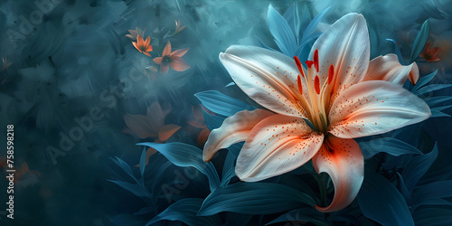 Beautiful botanic lily flower oil paint illustration, perfect for decor or posters.