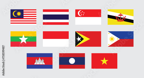 Flat illustration of Southeast Asian Flags. Collection of Southeast Asia Country Flags.
