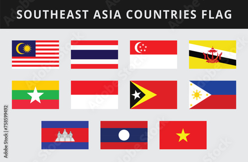 Flat illustration of Southeast Asian Flags. Collection of Southeast Asia Country Flags.
