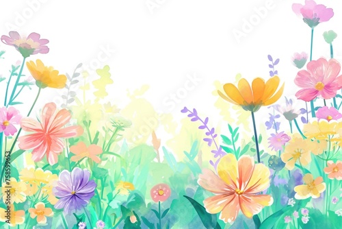 Colorful field of flowers with white background