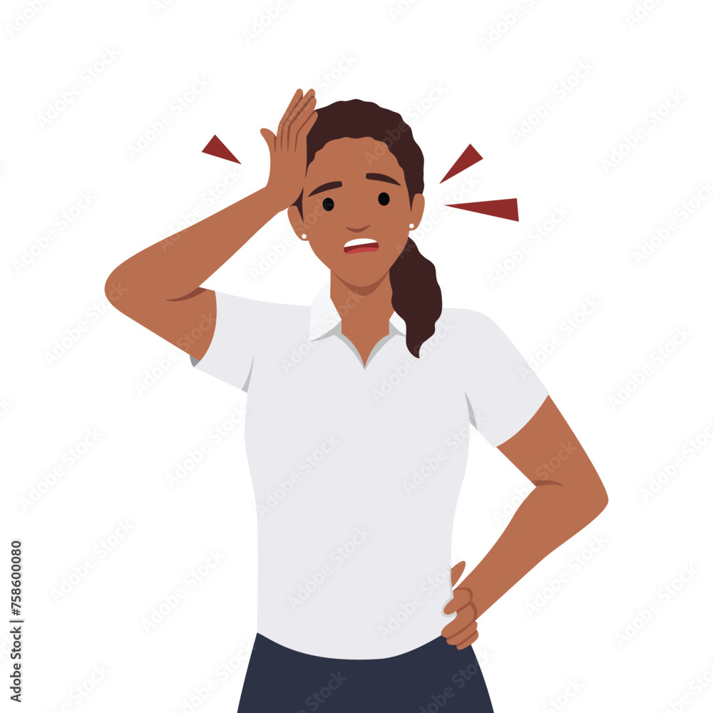 Woman forgot something with hand on her head. Flat vector illustration isolated on white background Woman forgot something with hand on her head. Flat vector illustration isolated on white background