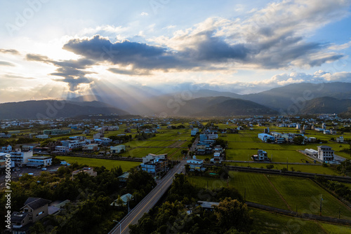 Aerial view of dongshan township located in yilan county, taiwan