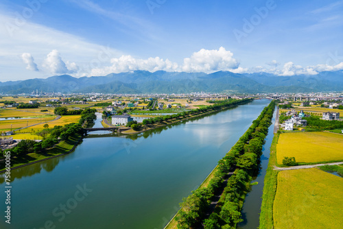 Aerial view of Dongshan township over dongshan River in Yilan, Taiwan