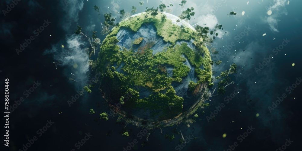 Fototapeta premium Planet covered in trees and grass