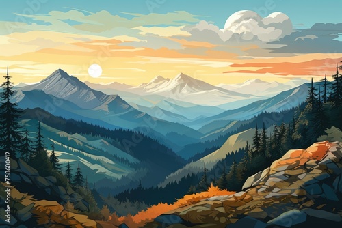 Mountain range with sun in sky