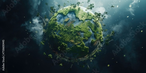 Planet covered in trees and grass