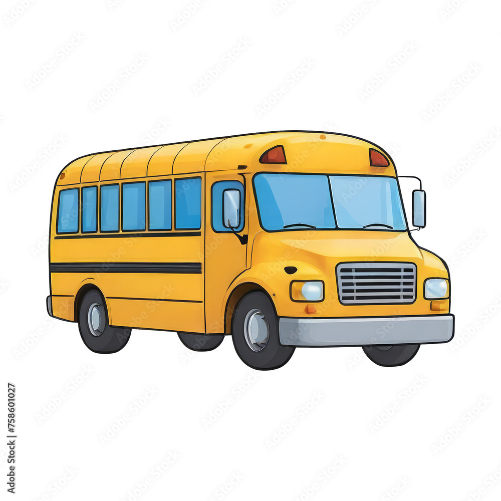 School Bus Hand Drawn Cartoon Style Illustration