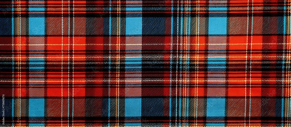 A close up of a brown tartan pattern with light blue, grey, and red tints and shades, showcasing the intricate textile plaid design A close up of a brown tartan pattern with light blue, grey, and red tints and shades, showcasing the intricate textile plaid design