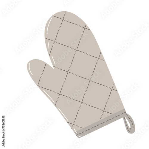 Gray glove potholder isolated on white background. Kitchenware. Cooking mitten