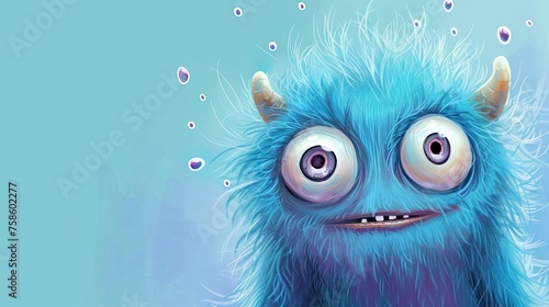 Cute monster. Abstraction, doodle, teeth, imaginary friend, cartoon, childhood, toy, fantasy, character, kind, funny, unusual, fairy tale, pet, soft, plush. Generated by AI