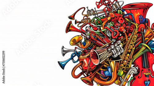 Illustration of various musical instruments. Urban music concept. Parties and musical events