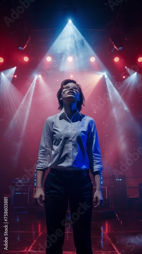Woman Standing in Front of Stage With Lights