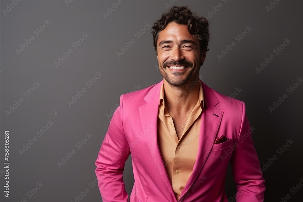 Portrait of a handsome young man in a pink suit smiling at the camera Portrait of a handsome young man in a pink suit smiling at the camera