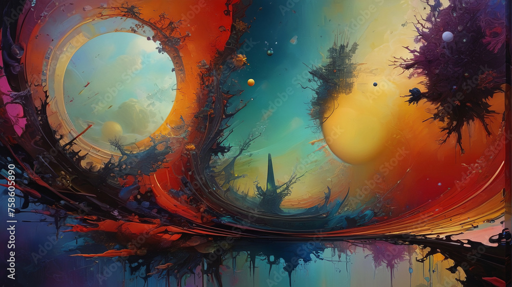 Obraz premium Fantastic world full of colors and shapes. Generative AI.