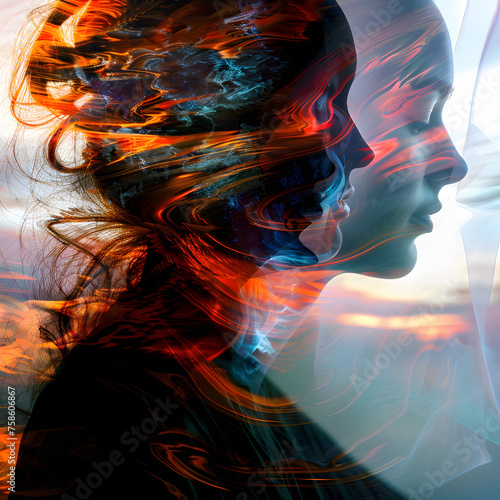Harmony Unveiled: A Double Exposure of Woman and Nature by Generative AI