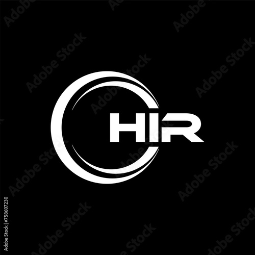 HIR letter logo design with black background in illustrator, cube logo, vector logo, modern alphabet font overlap style. calligraphy designs for logo, Poster, Invitation, etc.