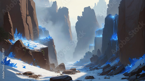 Rocky landscape with a blue glow, generative AI

