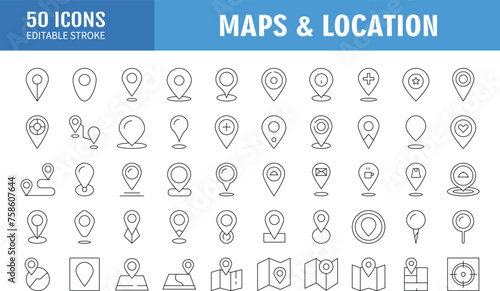 location line editable icon set. Vector illustration