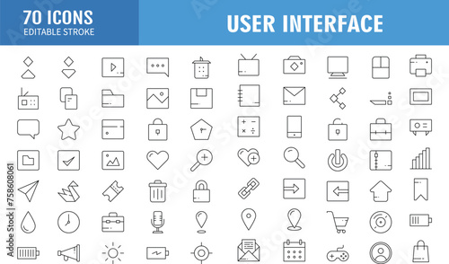 User Interface Essential line icon set. For App, Web, Print. Editable Stroke.