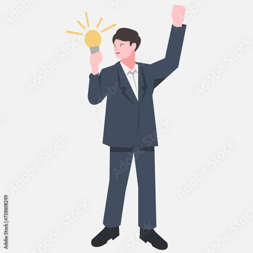 Businessman finds idea. Suitable for business themes. finance, business, working in the office, suits. Flat vector illustration.