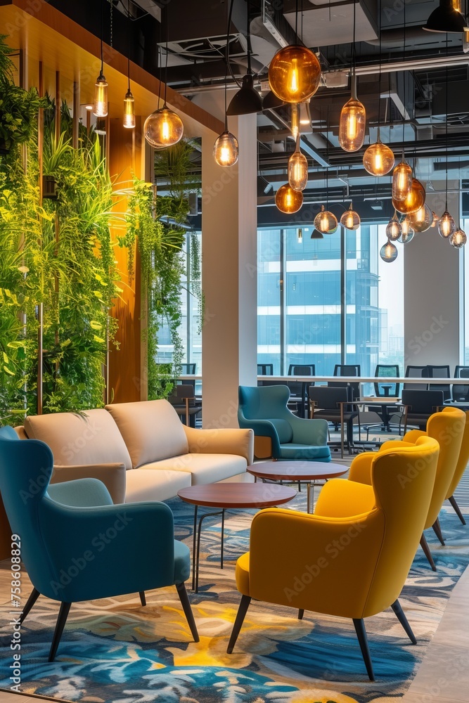 Corporate Business Photography of a Cozy Breakout Area with Comfortable Seating and Natural Light, Generative AI