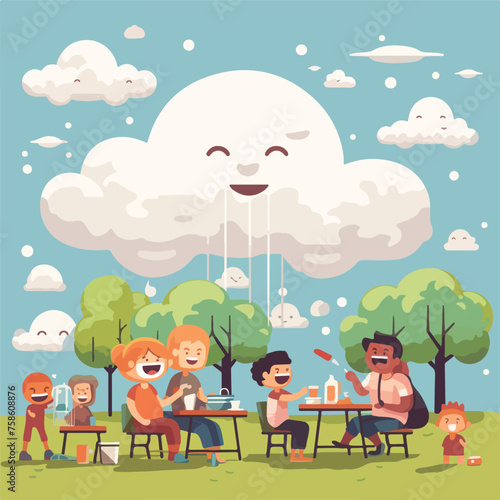 A whimsical illustration of a cloud angry raining 