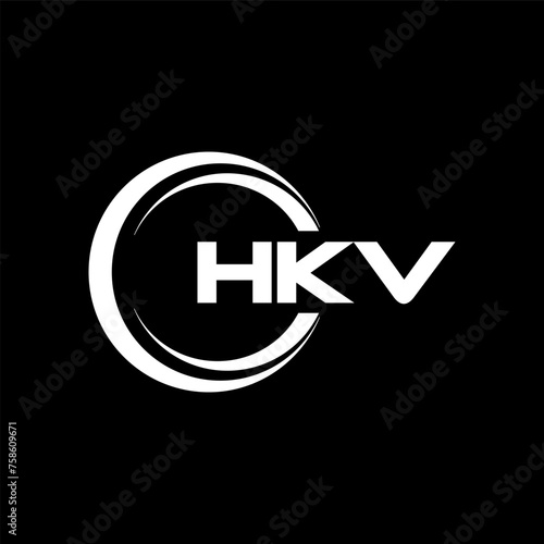 HKV letter logo design with black background in illustrator, cube logo, vector logo, modern alphabet font overlap style. calligraphy designs for logo, Poster, Invitation, etc. photo