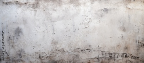 A close up of a monochrome concrete wall covered in various stains, creating a stark contrast against a backdrop of green grass and natural landscape © AkuAku