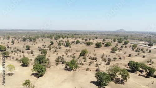 Aerial shot of barren arid land in Charu village in Chatra, Jharkhand, India. photo