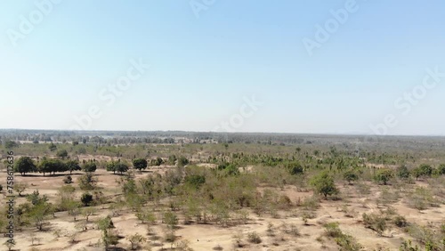 Aerial shot of barren arid land in summer in Charu village in Chatra, Jharkhand, India. photo