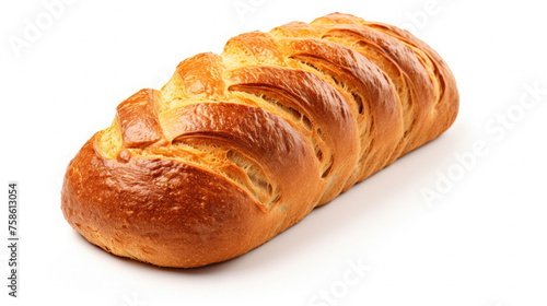 close-up fresh wheat bread loaf in bakery isolated on white background created with Generative AI Technology